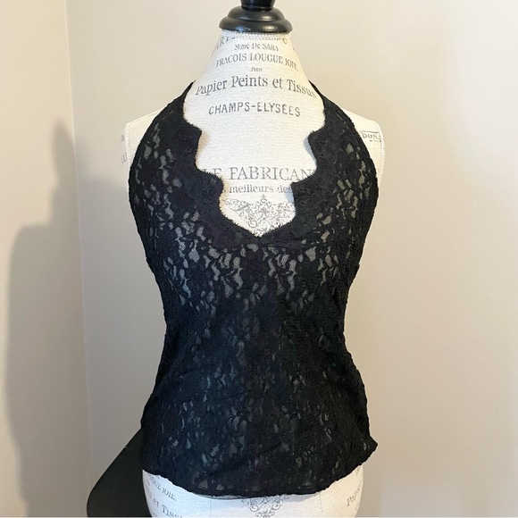 Y2K Vintage black lace Moda International halter top - Picture 1 of 14